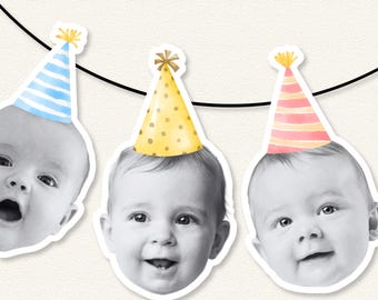 Personalisierte Baby Fotogirlande | Baby Gesicht Banner | Super süße 1. Geburtstag Deko | Foto Banner Cake Smash | Babyzimmer & Nursery Deko