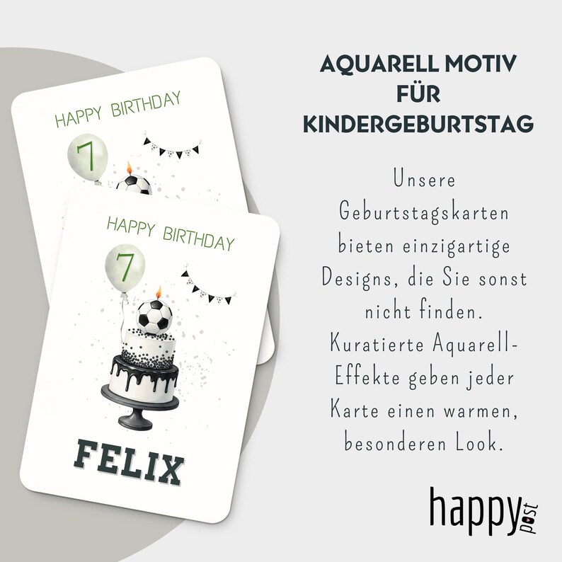 May include: Two white birthday cards with a soccer ball cake design. The cards say "Happy Birthday" and feature the number 7. The name "Felix" is printed at the bottom of one card.
