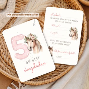 Kindergeburtstag Einladung Pferde Aquarell - Girls Hosre Birthday Invitation - Mädchen Pferde Geburtstag Einladungsarte