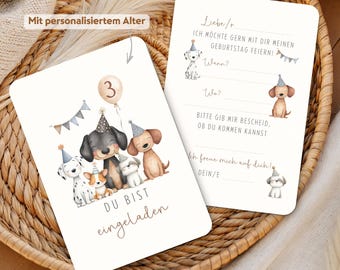 Hunde Geburtstag Einladung mit Alter | Puppy Dog Birthday Party Invitation | Personalisierte Tier Einladungskarte Aquarell