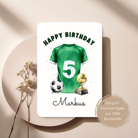 Personalisierte Fußball Geburtstagskarte – Aquarell Kindergeburtstagskarte mit Name & Alter – Sport Karte Junge – Football Birthday Card