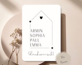 Personalisierte nieuwe Zuhause Karte – Einzugskarte mit allen Familiennamen – Hauskauf Glückwunschkarte Individuelle Familienkarte zum Einzug