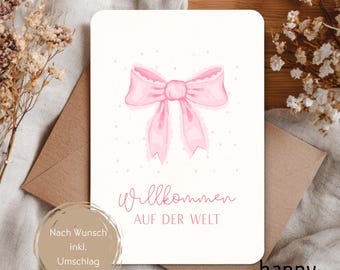 Willkommen auf der Welt Karte Mäachen – Glückwunschkarte Baby Mädchen – Geschenk Postkarte zur Geburt