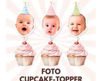 12er Foto Cupcake Topper | Babygesicht Cupcake Topper | Erste Baby Party Geburtstag Deko | Foto-Topper für die 1. Geburtstagsparty