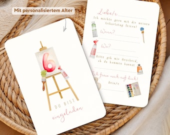 Kunst Geburtstag Einladung mit Alter | Kindergeburtstag  Kunst Party Einladungskarte Mal Party | Art Paint Birthday Party Invitation