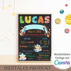 Einschulungstafel Rakete Meilensteintafel erster Schultag, Chalkboard Einschulung Geschenk 1. Schultag, Meilensteintafel Schultag
