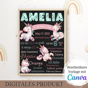 Einschulungstafel Pferde Meilensteintafel erster Schultag, Chalkboard Einschulung Geschenk 1. Schultag, Einhorn Meilensteintafel Schultag
