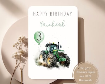 Personalisierte Traktor Geburtstagskarte – Aquarell Bauernhof Karte mit Name & Alter – Kindergeburtstagskarte Junge – Tractor Birthday Card