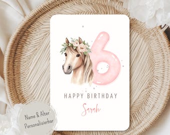 Pferde Geburtstagskarte Mädchen – Personalisierte Pony Karte zum Kindergeburtstag Pferde Party Karte – Mädchen Geburtstagskarte