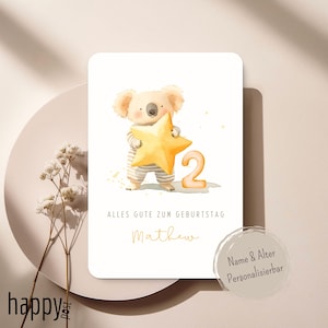 Personalisierte Koala Geburtstagskarte – Aquarell Koala mit Name & Alter – Süße Kindergeburtstag Karte - Koala birthday card