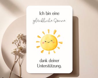 Kita Dankeskarte Erzieherin / Tagesmutter – „Ich bin eine glückliche Sonne deiner Unterstützung“ – Danke Abschied Kindergarten Grußkarte