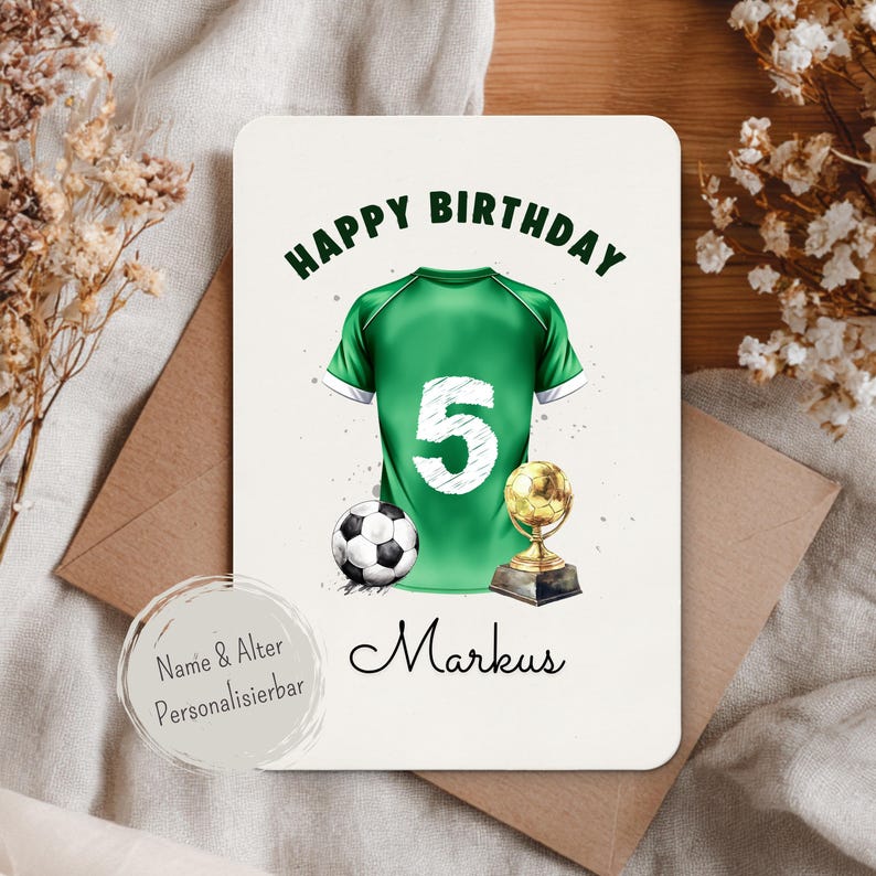 Personalisierte Fußball Geburtstagskarte – Aquarell Kindergeburtstagskarte mit Name & Alter – Sport Karte Junge – Football Birthday Card image 11