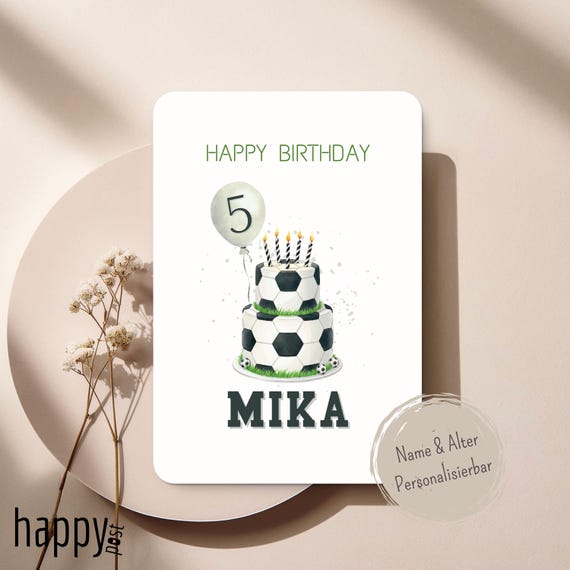 Personalisierte Fußball Geburtstagskarte Junge – Mit Name & Alter – Fußballmotiv Aquarell – Kindergeburtstag Karte – Fußball Party