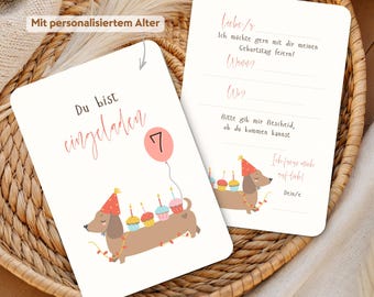 Hunde Geburtstag Einladung mit Alter | Puppy Dog Birthday Party Invitation | Personalisierte Tier Hunde Einladungskarte Aquarell