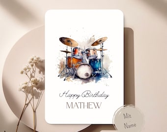 Schlagzeug Geburtstagskarte – Drums Aquarell – Coole Geburtstagskarte für Teenager Erwachsene – Moderne Geschenk für Drum- & Musikliebhaber