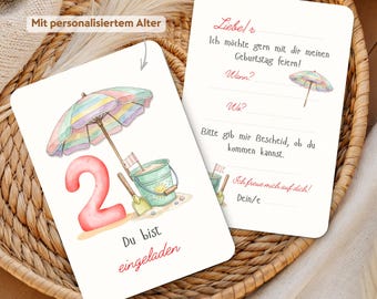 Strand Geburtstag Einladung mit Alter | Beach Party Einladung Kinder | Sommer Pool Party Geburtstag Einladung | Beach Birthday Invitation