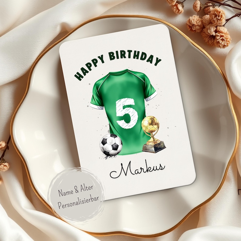 Personalisierte Fußball Geburtstagskarte – Aquarell Kindergeburtstagskarte mit Name & Alter – Sport Karte Junge – Football Birthday Card image 4