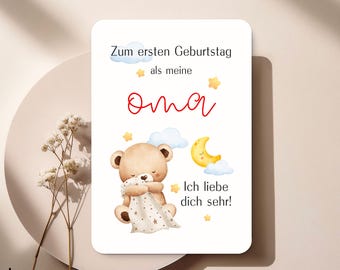 Erster Geburtstag Oma Karte – "Zum ersten Geburtstag als meine Oma: Ich liebe dich sehr!" – Süße Babykarte für Oma – Biglietto d'auguri per la nonna