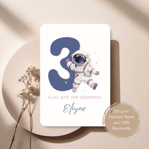 Astronaut Geburtstagskarte für Kinder – Personalisiert mit Name & Alter – Aquarell Weltraum Karte – Space Birthday Card Junge Mädchen