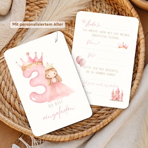 Prinzessin Geburtstag Einladungskarte mit Alter | Personalisierte Prinzessin Mädchen Einladung | Girls Princess Birthday Invitation