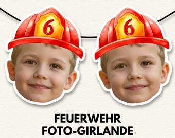 Personalisierte Feuerwehr Fotogirlande | Feuerwehr Geburtstag Deko | Foto Banner mit Alter | Feuerwehr-Party-Geburtstags-Foto-Banner