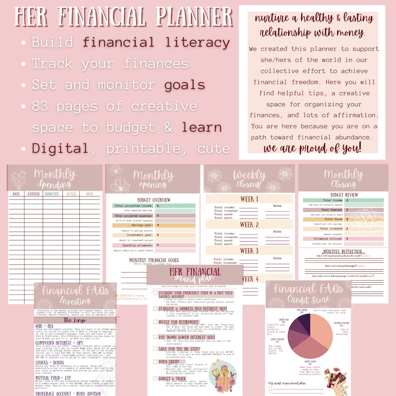 Her Financial Planner DIGITAL PRINTABLE Budget Tracker Finance Journal for Women - Etsy