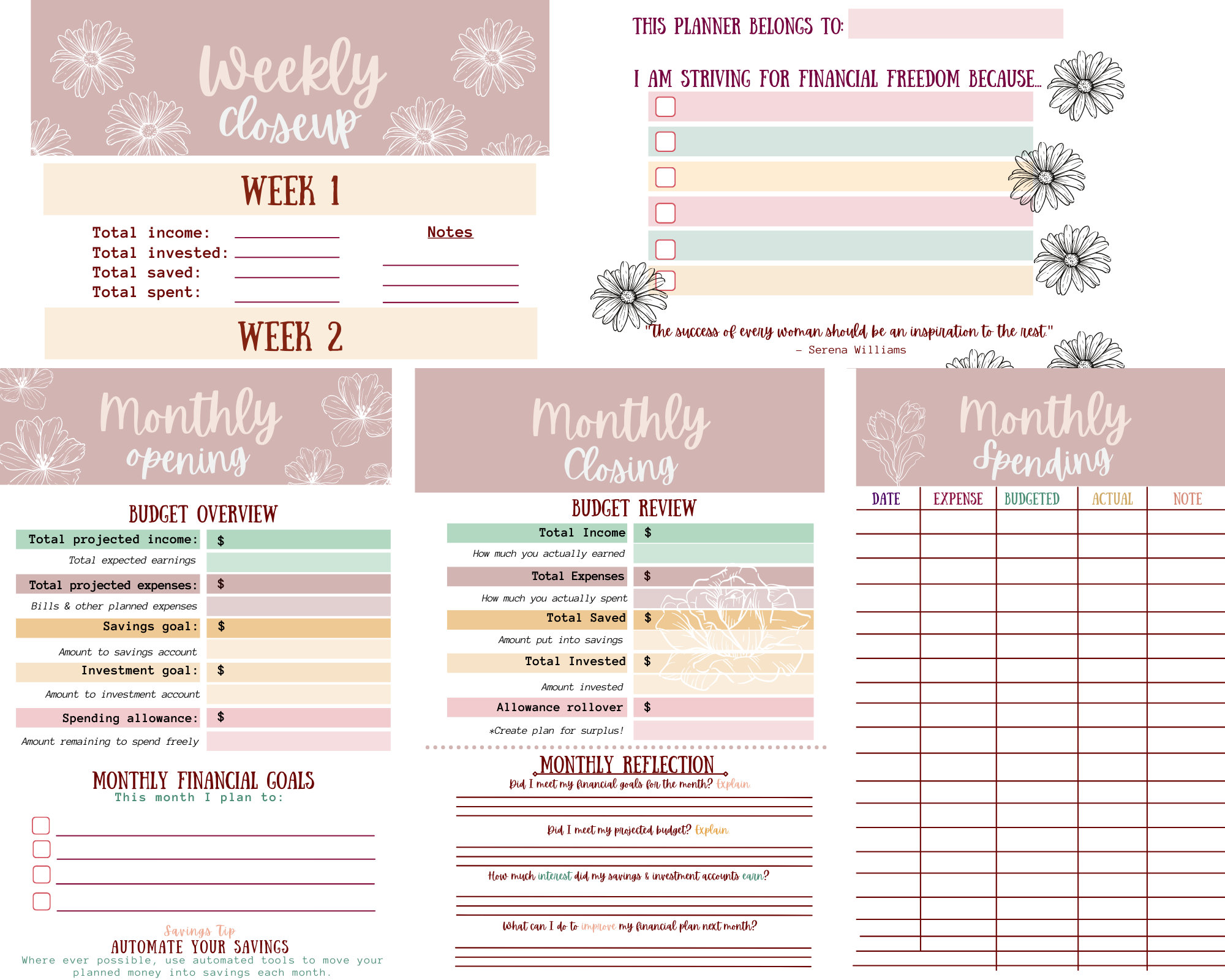 Her Financial Planner DIGITAL PRINTABLE Budget Tracker Finance Journal for Women - Etsy