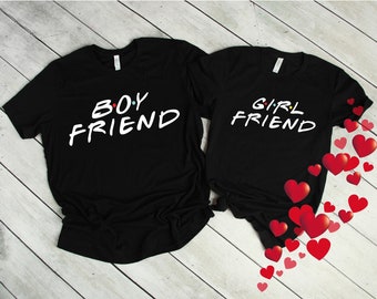 Boyfriend Girlfriend T-Shirts, Matching T-Shirts, Friend's Font,