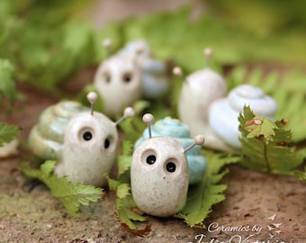 Garden Snail Figurine | Handmade Ceramic Miniature Slug – tiny cute clay sculpture, plant buddy, pot pal, small ornament, nature lover gift