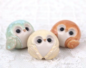 Lucky Owl | Handmade Ceramic Figurine – owl figurine, ceramic owl, clay sculpture, miniature owl, tiny ceramic animal, birthday gift, easter