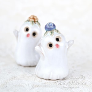 Tiny Ceramic Ghost | Handmade Halloween Miniature – cute spooky clay sculpture w cauldron, haunted home decor for fall ornament, desk buddy