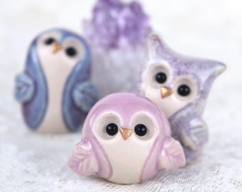 Lucky Owl Figurine | Handmade Ceramic Miniature Figure – tiny cute clay sculpture, animal totem, desk decor, small ornament, owl lover gift