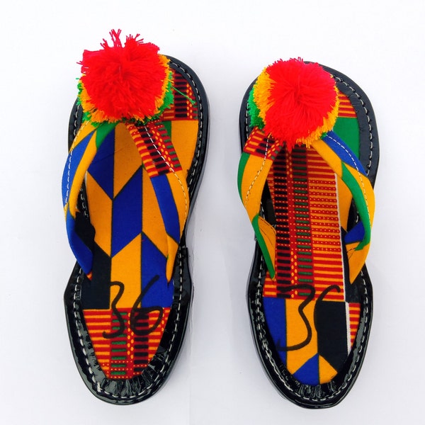 Hand Made Women  Kente Design Sandals / Slippers for Infants/Kids/Children .