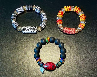 Handmade Ghanaian Beaded Bracelets - Recycled Glass & Plastic, Set of 3