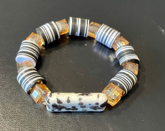 Recycled Glass Beaded Bracelet, Stretchable West African Jewelry