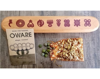 Hand Carved Oware Board Game | African Mancala Game, Bonduc Seeds