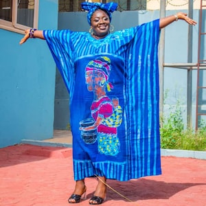 Ghanaian Batik Kaftan Dress with Head Wrap