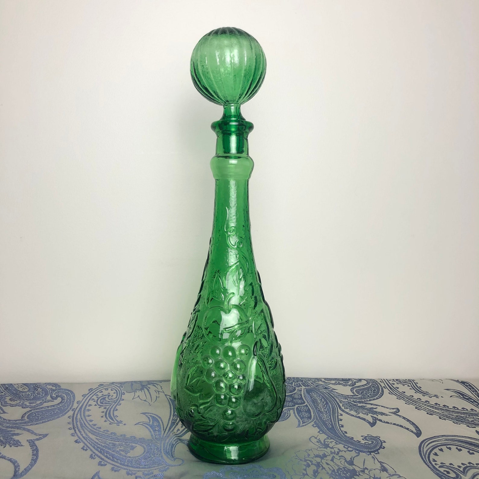 Vintage Green Glass Decanter with Stopper Etsy