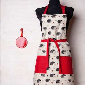Linen apron, Hedgehog design, Gift  for hedgehog lovers, Christmas gift, Animals design, Gift for forest animals lovers