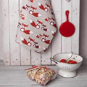 Linen/Cotton Kitchen towels, Fox tea towels, Housewarming gift, Wild animals lovers,