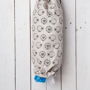 Linen plastic bag holder with a sheep design, Grocery Bag Holder, Bag Dispenser, Plastic bag organizer, Storage, Dog waste holder