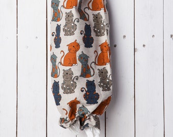 Linen plastic bag holder with a cats design, Grocery Bag Holder, Bag Dispenser, Plastic bag organizer, Storage, Dog waste holder