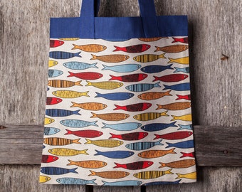 Tas Zee ontwerp sardines Vis Cadeau voor vrouw Linnen schoudertas kerstcadeau Cadeau voor visser Housewarming cadeau Tassen & portemonnees Draagtassen ontwerp 