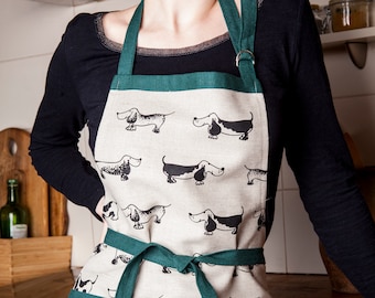 Linen apron, Dogs(dachshund) design, Gift for dogs lovers, Christmas gift, Animals design, Gift for hunter