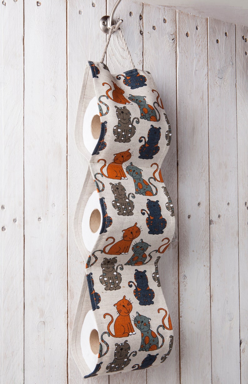 Gift for Christmas Toilet paper holder Storage toilet paper holder Bathroom decor Small bath organizer Brown cats design