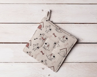 Linen pot holder, Gray dogs design, Christmas gift, Gift for woman, Housewarming gift, Gift for dogs lovers