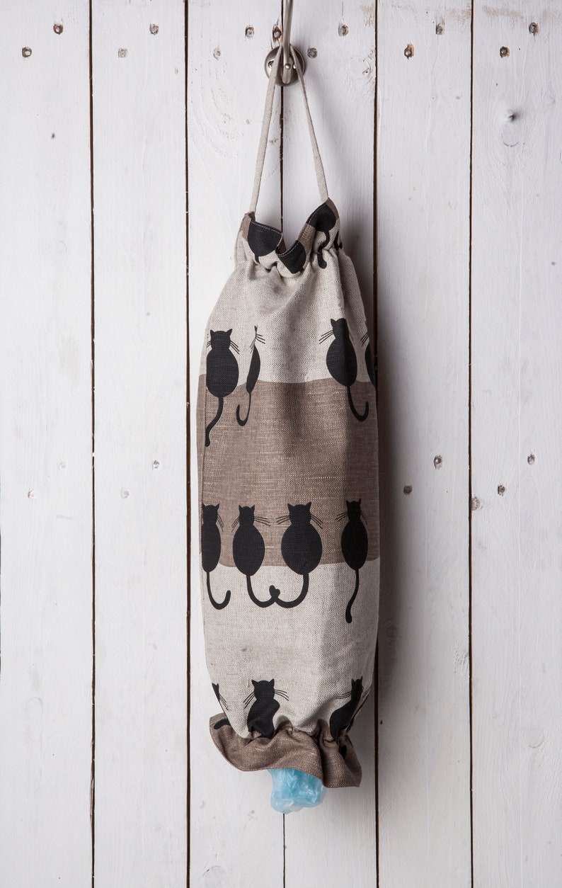Linen Plastic Bag Holder With a Black Cats Design Grocery Bag Etsy