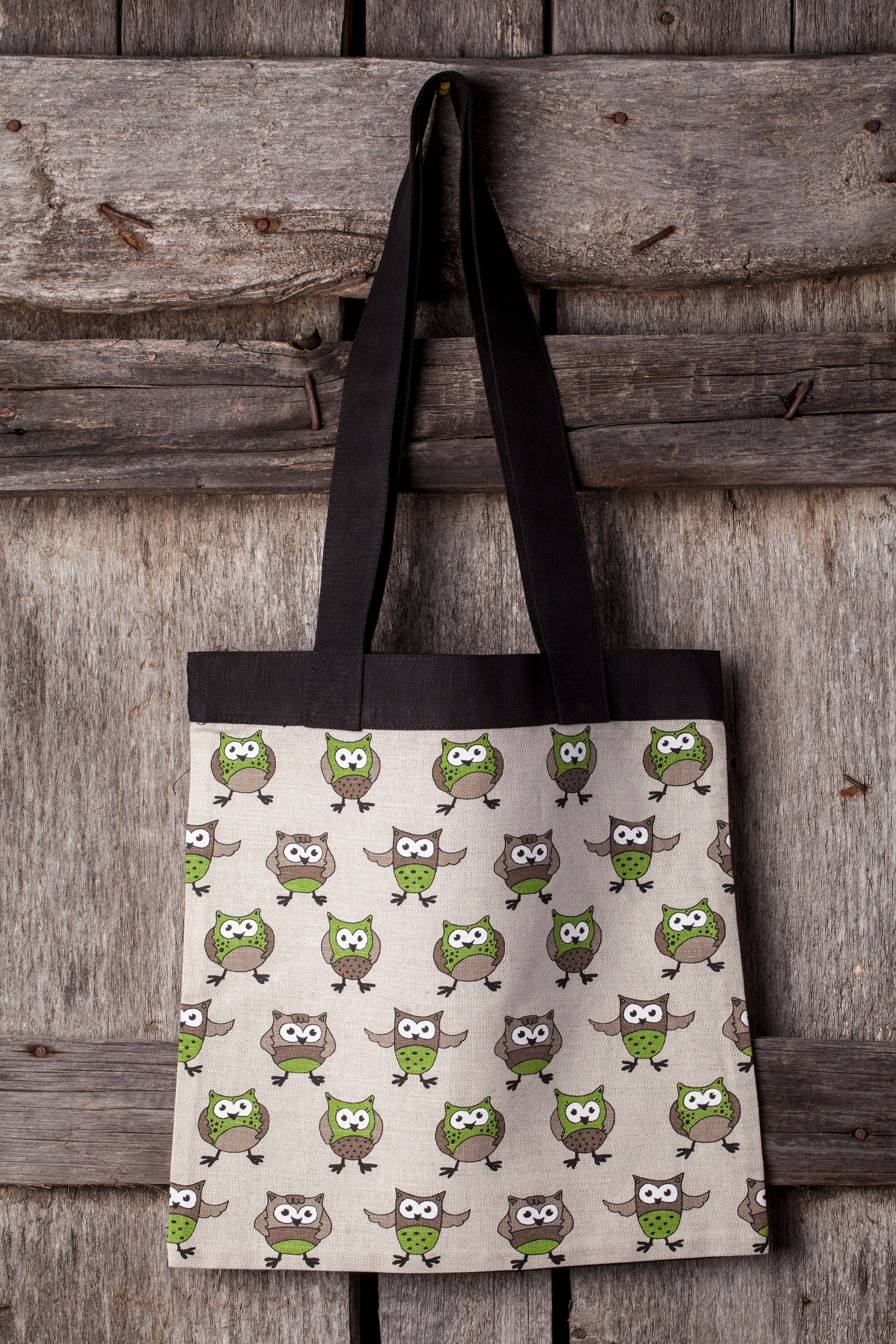 Linen tote bag, Owls design, Gift for woman, Animals pattern, Christmas gift, Gift for owls lovers