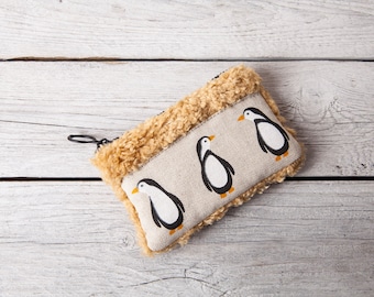 Coin purses, Etui mini bag, Penguin design, Mini purse, Card bag, Little zipper pouch, Earphone pouch, Coins bag, Small Christmas gift