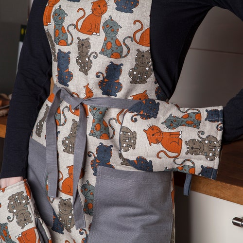 Linen Apron Cats Design Gift for Cats Lovers Christmas Etsy